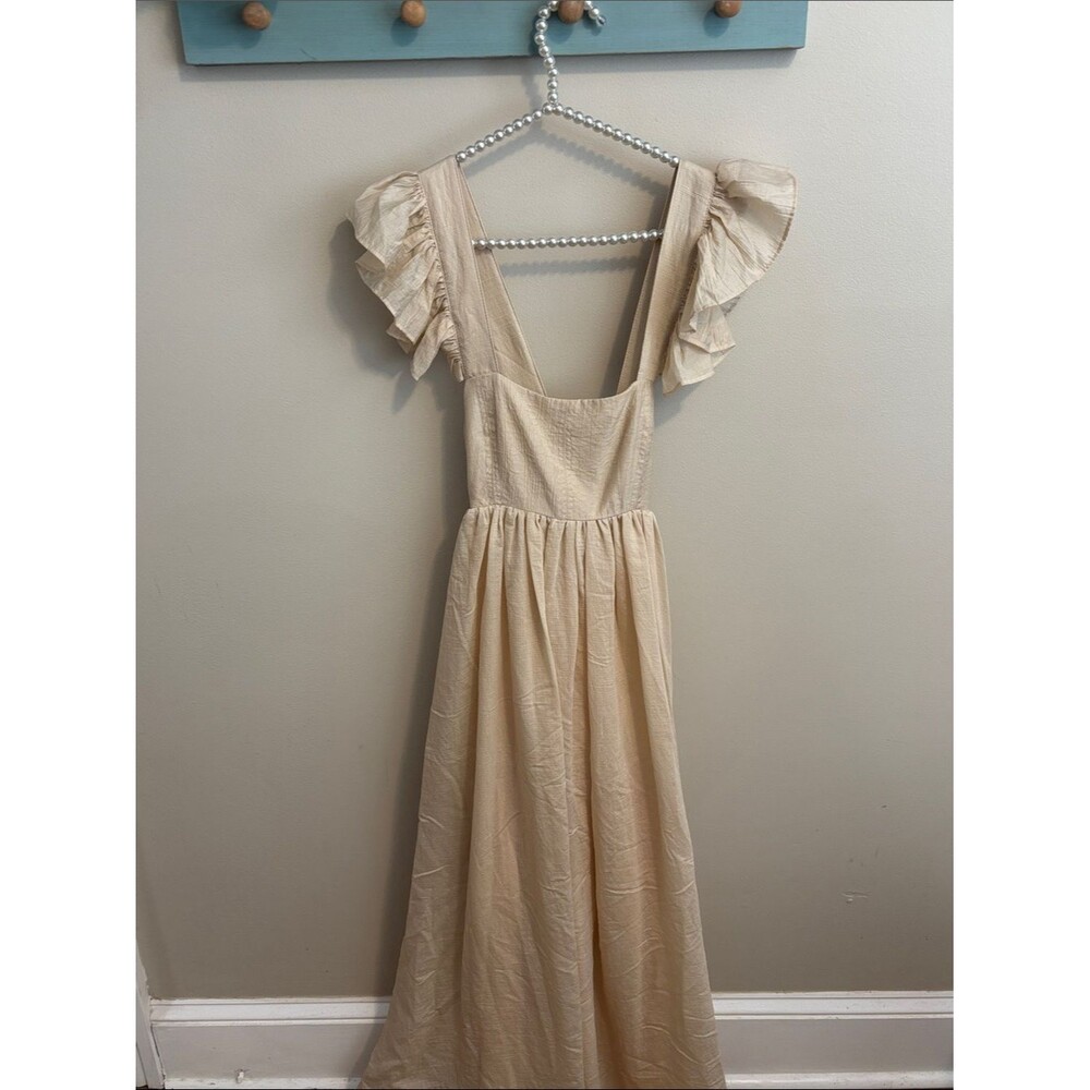NEW Mable Cream Ruffle Sleeve Maxi Dress with bow back size medium
